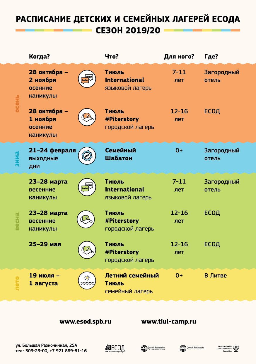 Рады представить вам расписание детских и семейных лагерей ЕСОДа на сезон  2019/2020!